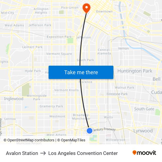 Avalon Station to Los Angeles Convention Center map