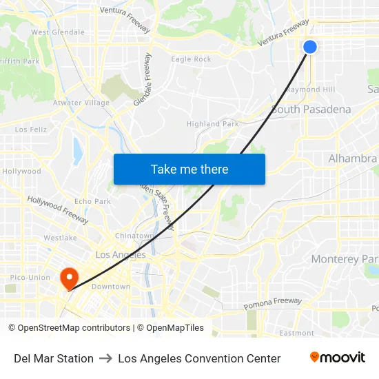 Del Mar Station to Los Angeles Convention Center map