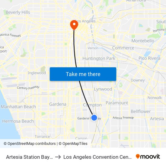 Artesia Station Bay 3 to Los Angeles Convention Center map