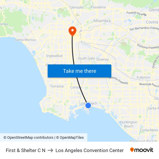 First & Shelter C N to Los Angeles Convention Center map