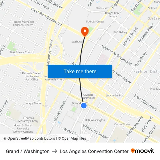 Grand / Washington to Los Angeles Convention Center map