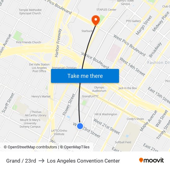 Grand / 23rd to Los Angeles Convention Center map