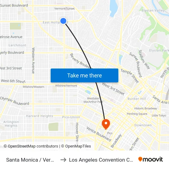 Santa Monica / Vermont to Los Angeles Convention Center map