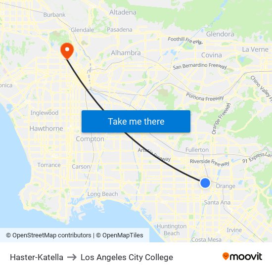 Haster-Katella to Los Angeles City College map