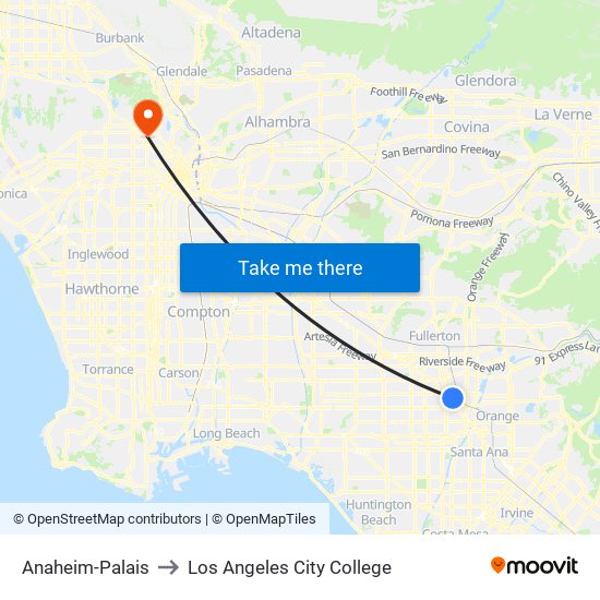 Anaheim-Palais to Los Angeles City College map