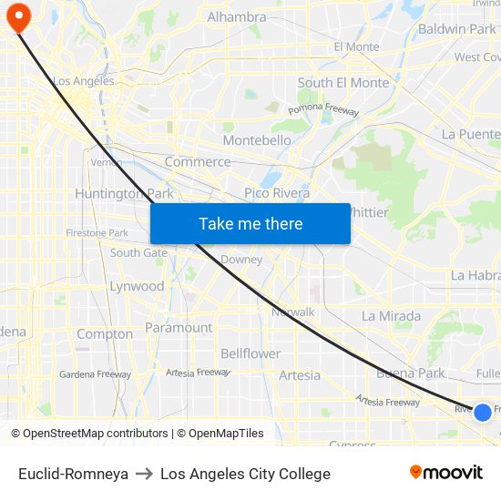 Euclid-Romneya to Los Angeles City College map