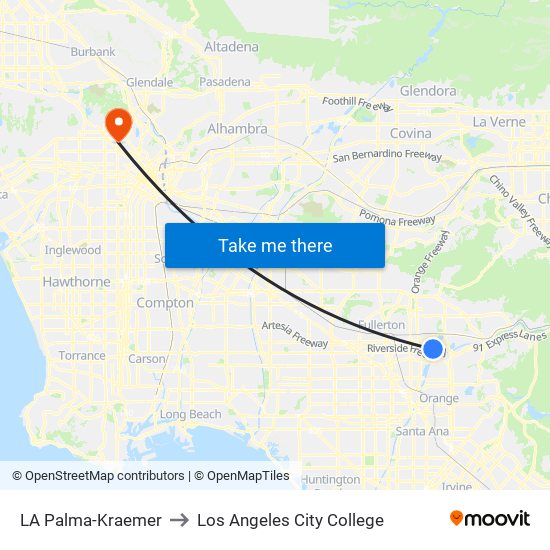 LA Palma-Kraemer to Los Angeles City College map