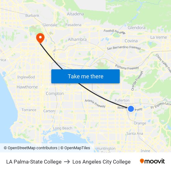 LA Palma-State College to Los Angeles City College map