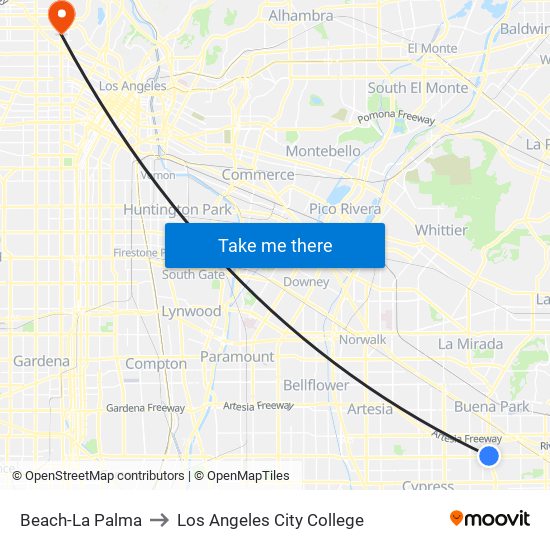 Beach-La Palma to Los Angeles City College map