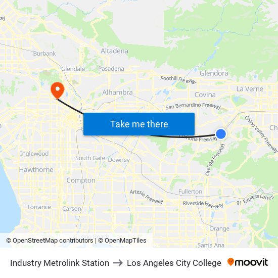 Industry Metrolink Station to Los Angeles City College map