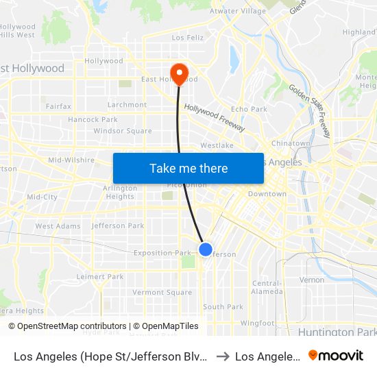 Los Angeles (Hope St/Jefferson Blvd - University of Southern California ) to Los Angeles City College map