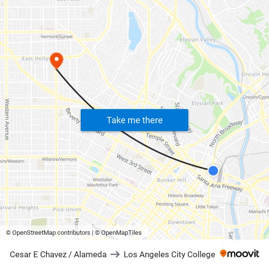 Cesar E Chavez / Alameda to Los Angeles City College map