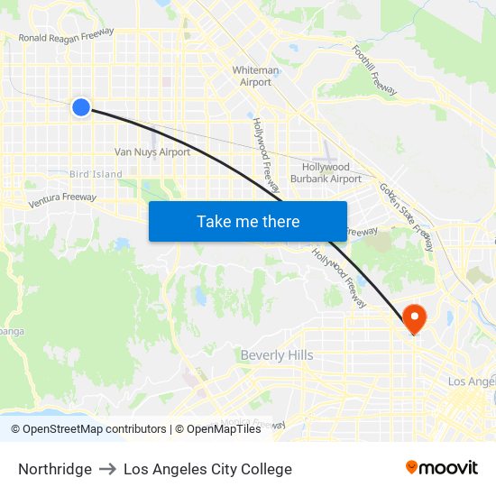 Northridge to Los Angeles City College map