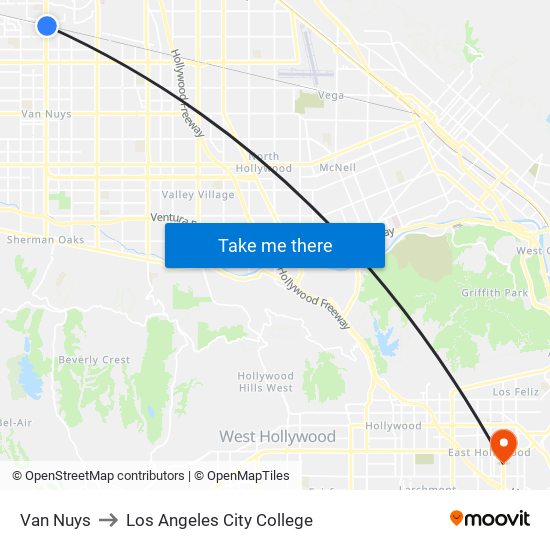Van Nuys to Los Angeles City College map