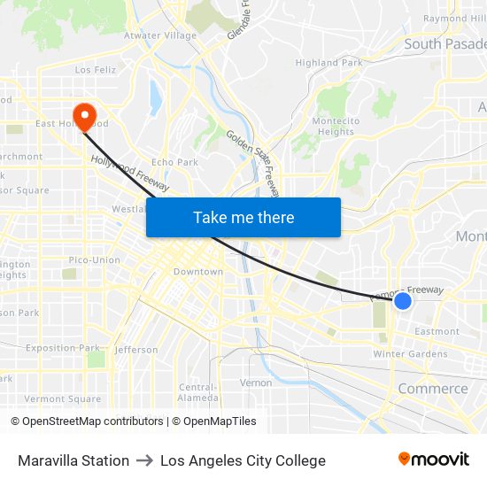 Maravilla Station to Los Angeles City College map