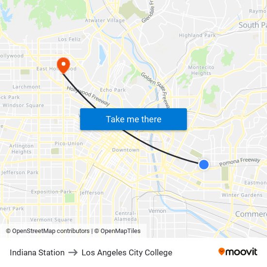 Indiana Station to Los Angeles City College map