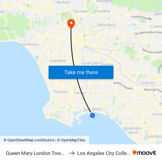 Queen Mary London Town W to Los Angeles City College map