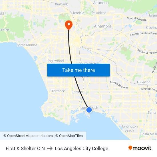 First & Shelter C N to Los Angeles City College map