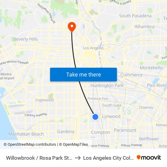 Willowbrook / Rosa Park Station to Los Angeles City College map