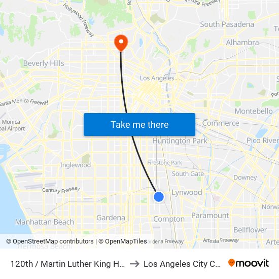 120th / Martin Luther King Hospital to Los Angeles City College map