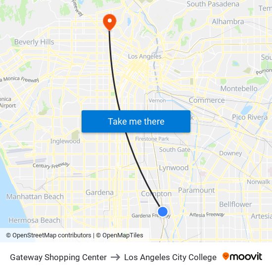 Gateway Shopping Center to Los Angeles City College map