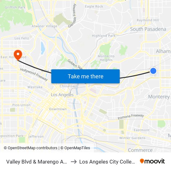 Valley Blvd & Marengo Ave to Los Angeles City College map
