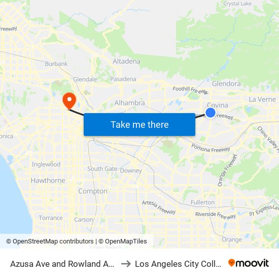 Azusa Ave and Rowland Ave S to Los Angeles City College map
