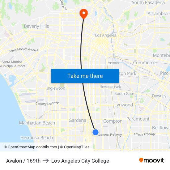 Avalon / 169th to Los Angeles City College map