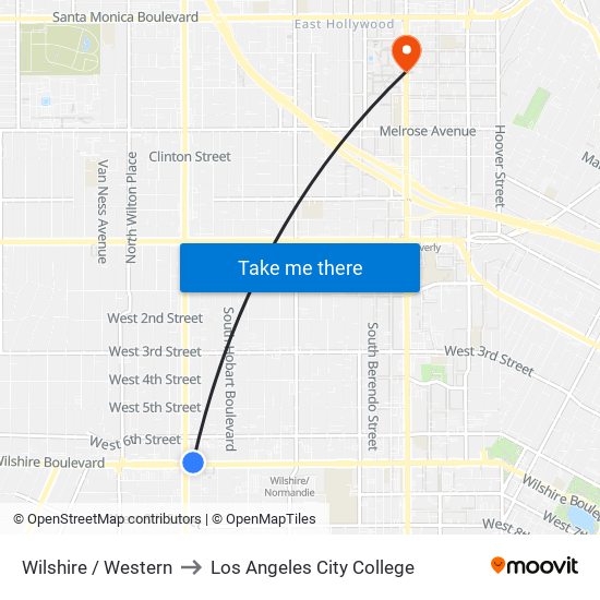 Wilshire / Western to Los Angeles City College map