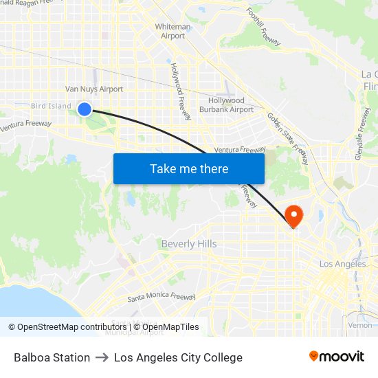 Balboa Station to Los Angeles City College map