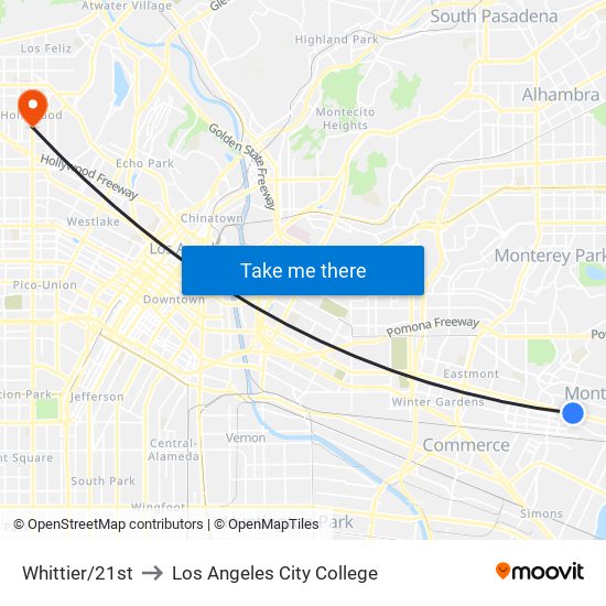 Whittier/21st to Los Angeles City College map