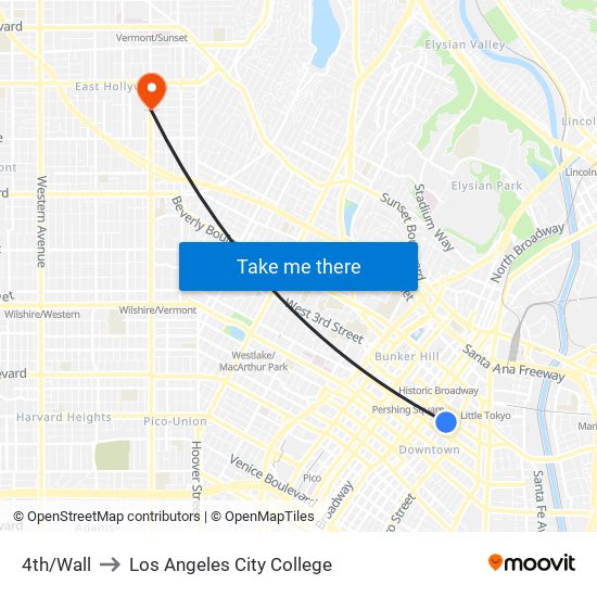 4th/Wall to Los Angeles City College map