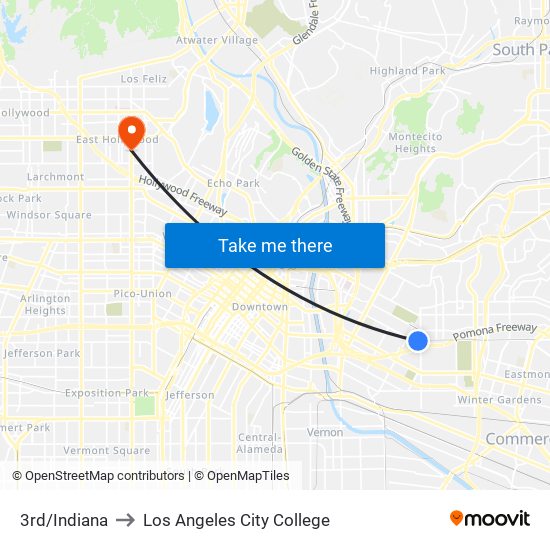 3rd/Indiana to Los Angeles City College map