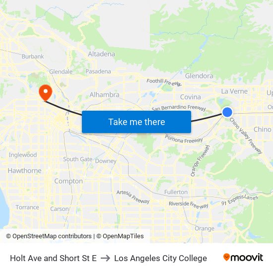 Holt Ave and Short St E to Los Angeles City College map