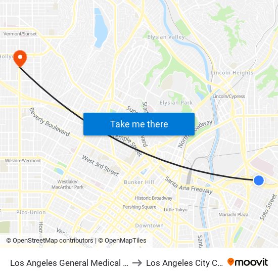 Los Angeles General Medical Center E to Los Angeles City College map