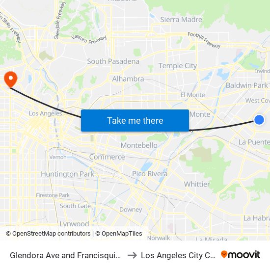 Glendora Ave and Francisquito Ave N to Los Angeles City College map