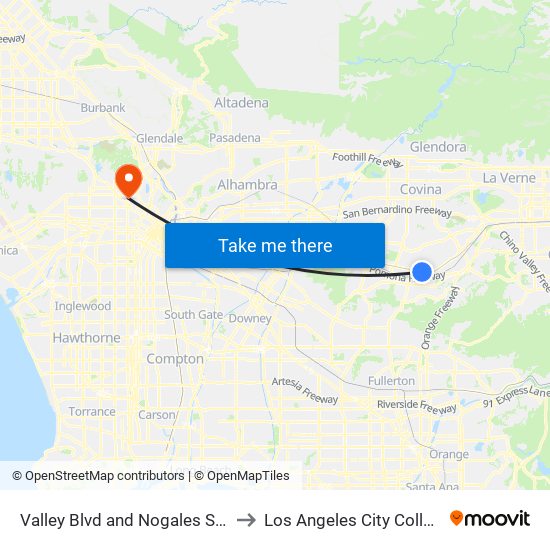 Valley Blvd and Nogales St W to Los Angeles City College map