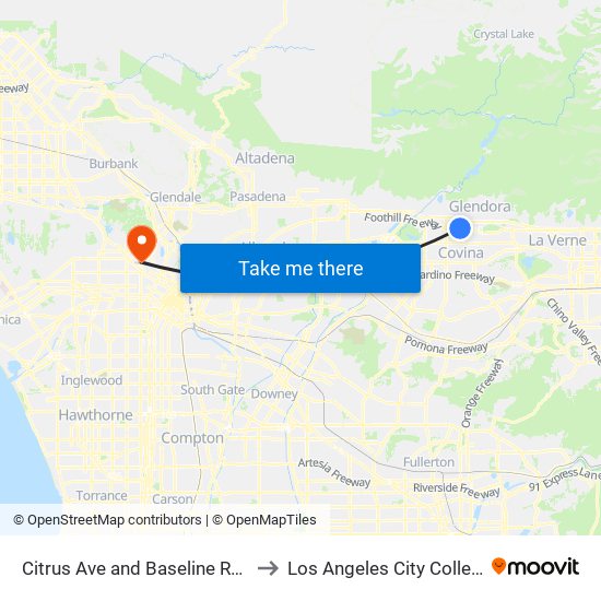 Citrus Ave and Baseline Rd N to Los Angeles City College map