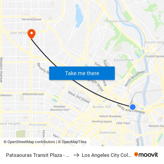 Patsaouras Transit Plaza - Bay 2 to Los Angeles City College map