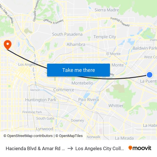 Hacienda Blvd & Amar Rd NB to Los Angeles City College map