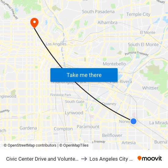 Civic Center Drive and Volunteer Avenue to Los Angeles City College map