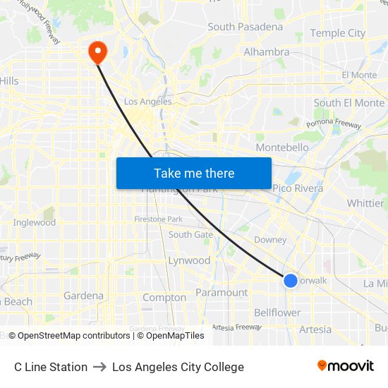 C Line Station to Los Angeles City College map