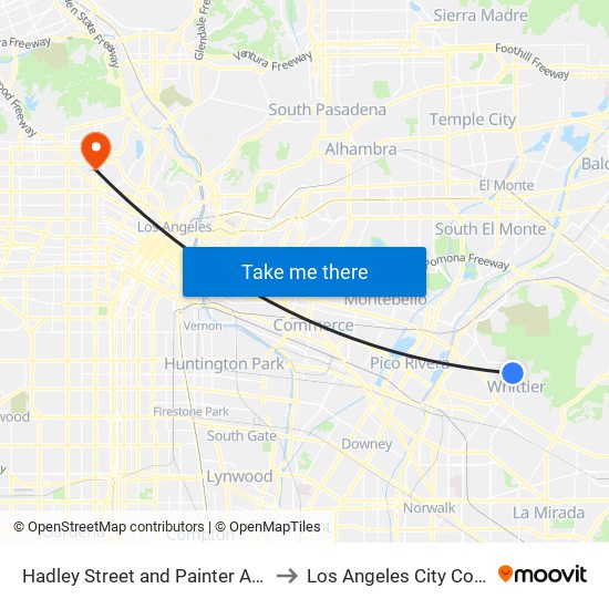 Hadley Street and Painter Avenue to Los Angeles City College map