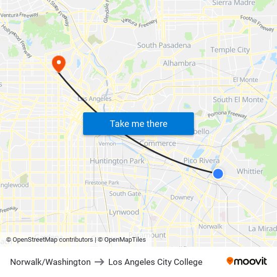 Norwalk/Washington to Los Angeles City College map