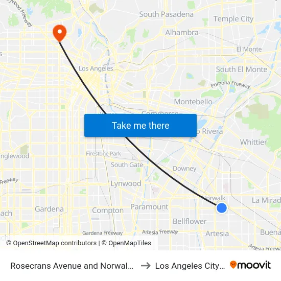 Rosecrans Avenue and Norwalk Boulevard N to Los Angeles City College map