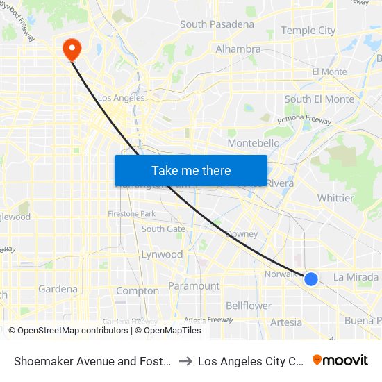 Shoemaker Avenue and Foster Road to Los Angeles City College map