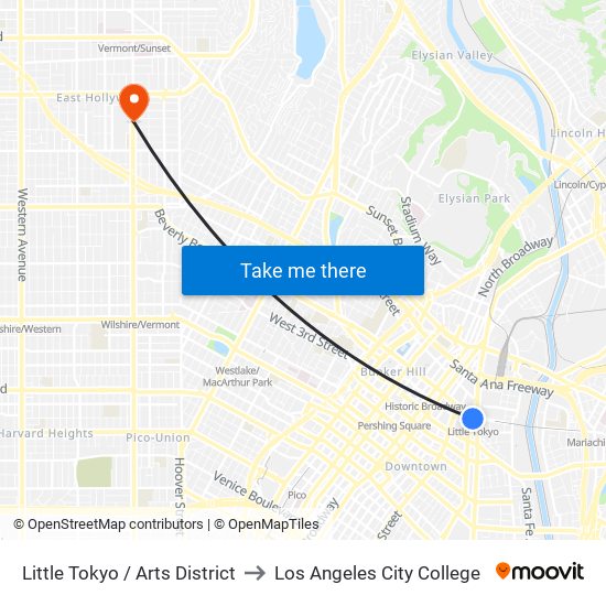 Little Tokyo / Arts District to Los Angeles City College map