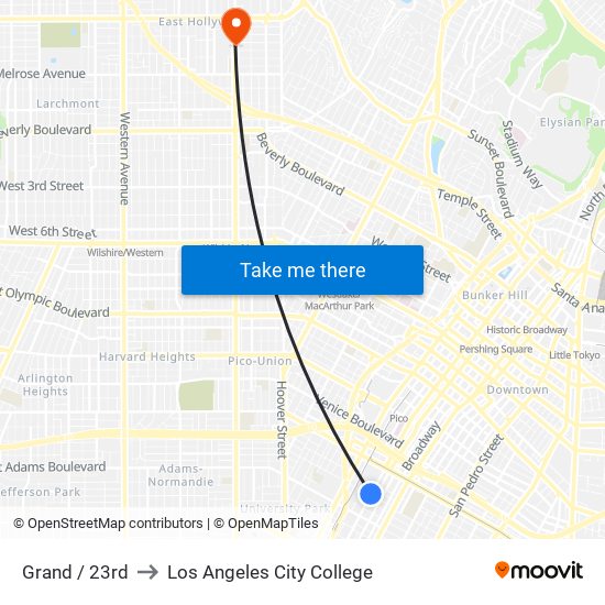 Grand / 23rd to Los Angeles City College map