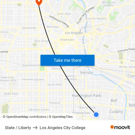 State / Liberty to Los Angeles City College map