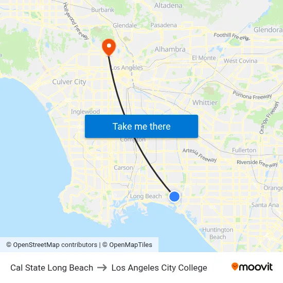 Cal State Long Beach to Los Angeles City College map
